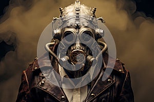 Futuristic Man gas mask steampunk. Generate Ai