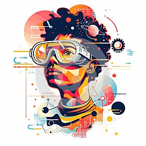 Futuristic man head with glasses. Vector illustration.
