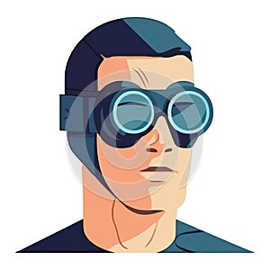 A futuristic man wearing protective eyewear
