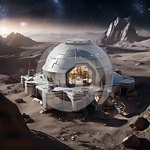 Futuristic Mars Habitat with Geodesic Dome at Twilight