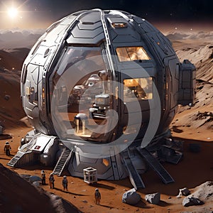 Futuristic Martian Colony with Astronauts and Robots photo