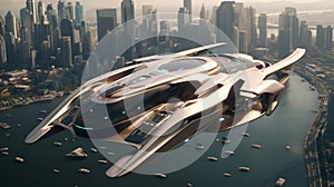 A futuristic marvel unfolds--a levitating transportation system that glides silently above cityscapes, offering a glimpse into a