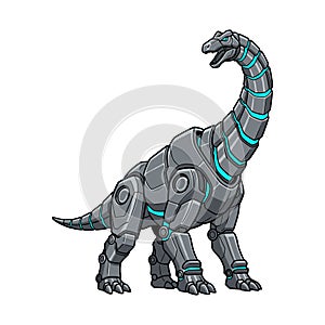 Futuristic Mecha Brachiosaurus with Blue Glowing Armor