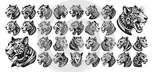 Futuristic mechanical cyborg cheetah head illustration design set