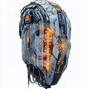 Futuristic mechanical device with glowing inner core