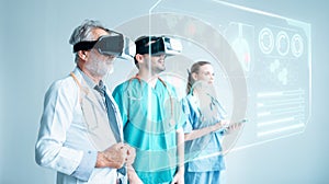 Futuristic Medical Diagnose Through Virtual Reality Glasses Simulator and Screen Interactive, Doctor Team Disease Diagnosis