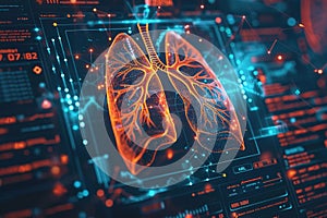 Futuristic Medical Research Technology Concept with Holographic Lungs. Medical Background