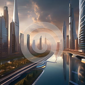 Futuristic megacity, Sprawling metropolis of the future with towering skyscrapers and bustling streets filled with hovercars5 photo