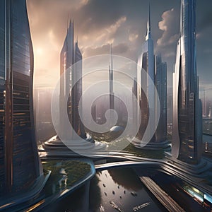 Futuristic megacity, Sprawling metropolis of the future with towering skyscrapers and bustling streets filled with hovercars2