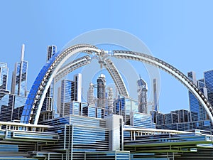 Futuristic megalopolis skyline architecture