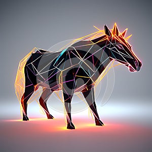 Futuristic Menagerie: Abstract Animal Art in Black Background, a 3D Rendering with Glowing Low-Polygonal Elements, Creating an