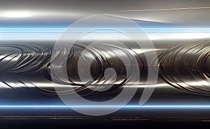 Futuristic metal texture background. Stainless steel, chrome, chromium, silver, aluminium, golden, gold, blue neon elements