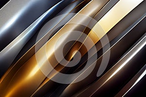 Futuristic metal texture background. Stainless steel, chrome, chromium, silver, aluminium, golden, gold, blue neon elements