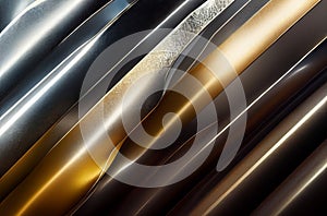 Futuristic metal texture background. Stainless steel, chrome, chromium, silver, aluminium, golden, gold, blue neon elements