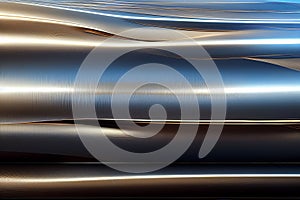 Futuristic metal texture background. Stainless steel, chrome, chromium, silver, aluminium, golden, gold, blue neon elements