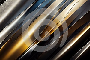 Futuristic metal texture background. Stainless steel, chrome, chromium, silver, aluminium, golden, gold, blue neon elements