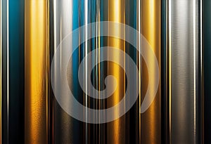 Futuristic metal texture background. Stainless steel, chrome, chromium, silver, aluminium, golden, gold, blue neon elements