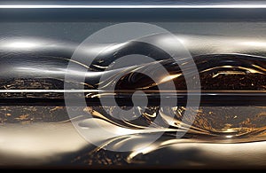 Futuristic metal texture background. Stainless steel, chrome, chromium, silver, aluminium, golden, gold, blue neon elements