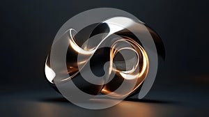 Futuristic metallic infinity loop with glowing inner light on dark background