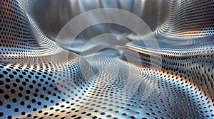 Futuristic Metallic Landscape with Perforated Surface