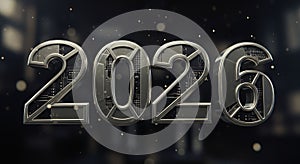 Futuristic metallic 2026 number design for technology