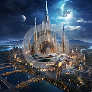 Futuristic metropolis caught in a time warp