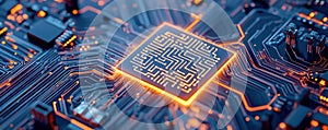 Futuristic Microchip on Electronic Circuit Board