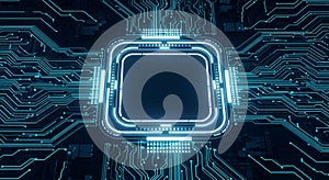 Futuristic Microchip with Glowing Blue Circuitry processor