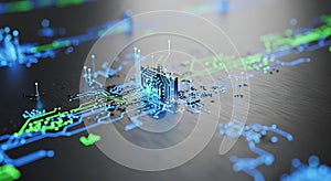 Futuristic Microchip and Glowing Circuit Board Technology