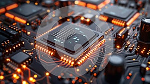 Futuristic Microchip Processor: AI, Neural Network Tech, Data Processing, High Tech System. Circuit Board Design