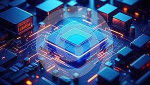Futuristic microprocessor on a circuit board with glowing elements