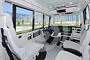 Futuristic Minibus. Innovative and Bright Interior.