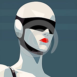 Futuristic Minimalism: Underwater Robot Soldier Painting Inspired By Patrick Nagel photo