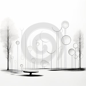 Futuristic Minimalist Park Illustration With Abstract Shapes And Trees