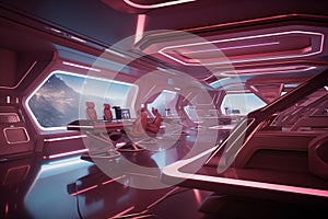 Futuristic minimalist spaceship interior. Generative AI photo