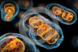 Futuristic Mitochondria Visualization: Advanced Cellular Biology.