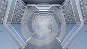 Futuristic modern architecture tunnel corridor with led lamp metallic floor 3d