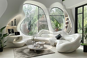 Futuristic modern art nouveau home office decor, blending timeless elegance with contemporary flair, creating a stylish