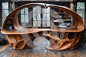 Futuristic modern art nouveau home office decor, blending timeless elegance with contemporary flair, creating a stylish