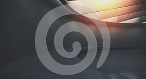 Futuristic and Modern dark interior with empty walls and concret floor. Concept of interior design and architecture. 3d