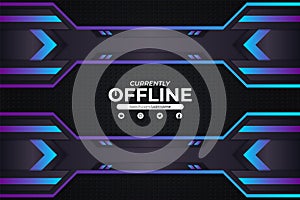 Futuristic Modern Gaming Currently Offline Banner Concept Gradient Blue and Metallic Dark Grey Background