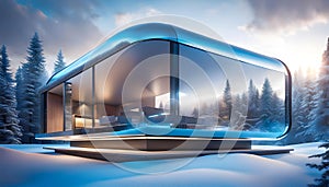 futuristic modern glass house, outdoor living concept, 3D rendering,