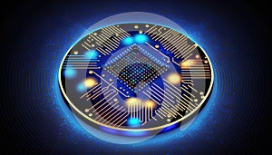 Futuristic modern new computer processor chip colorful neon glowing, CPU model of microprocessor