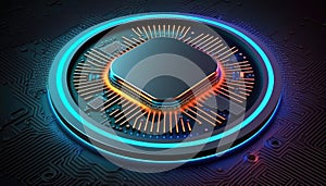 Futuristic modern new computer processor chip colorful neon glowing, CPU model of microprocessor