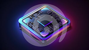 Futuristic modern new computer processor chip colorful neon glowing, CPU model of microprocessor