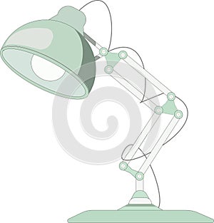 Futuristic modern office lamp design in gray-green colors with wires hanging out