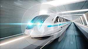 Il treno Ferrovia sospesa monorotaia velocemente gestione,. da futuro.  un'immagine tridimensionale creata utilizzando un modello computerizzato 