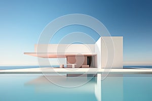 Futuristic Modern white building with unique geometric design with corner walls. Minimalism style architecture. Ideal