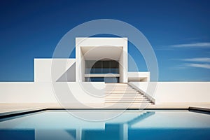 Futuristic Modern white building with a unique geometric design with corner walls. Minimalist style architecture. Ideal