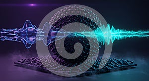 Futuristic molecular sphere interacting with energy